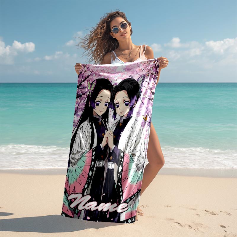 Personalized customized proof beach towel with Demon Slayer character theme pattern - soft, absorbent, quick-drying, perfect swimming, camping&bathin