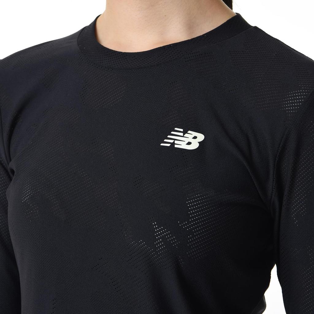 Long Sleeve Q Speed Jacquard Short Long Sleeve WT33282 BK S [New Balance] T-Shirt T-Shirt Women's (Black)