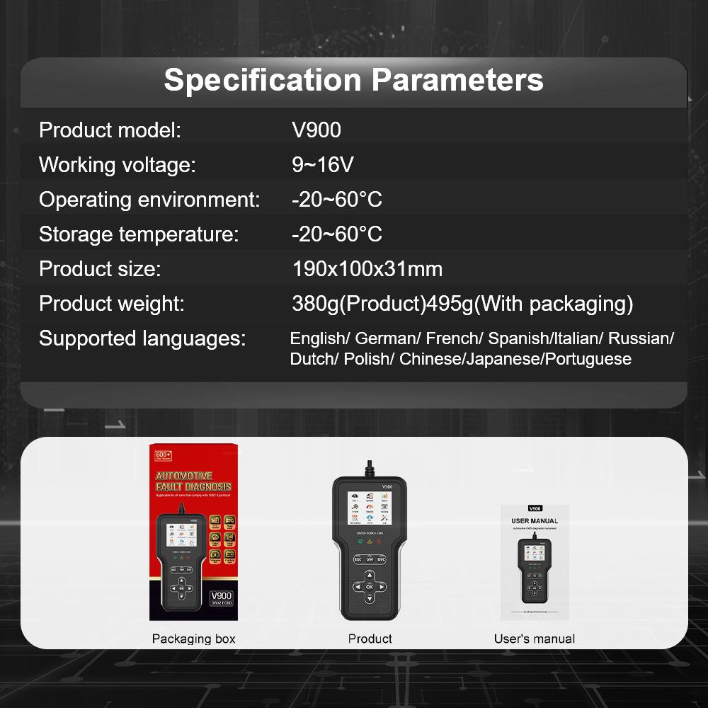 Kontrola motoru systém V900 diagnostický nástroj do auta čtečka kódů auta OBD2 vymazat kód OBD II EOBD skener tester baterie vymazání kódu závady