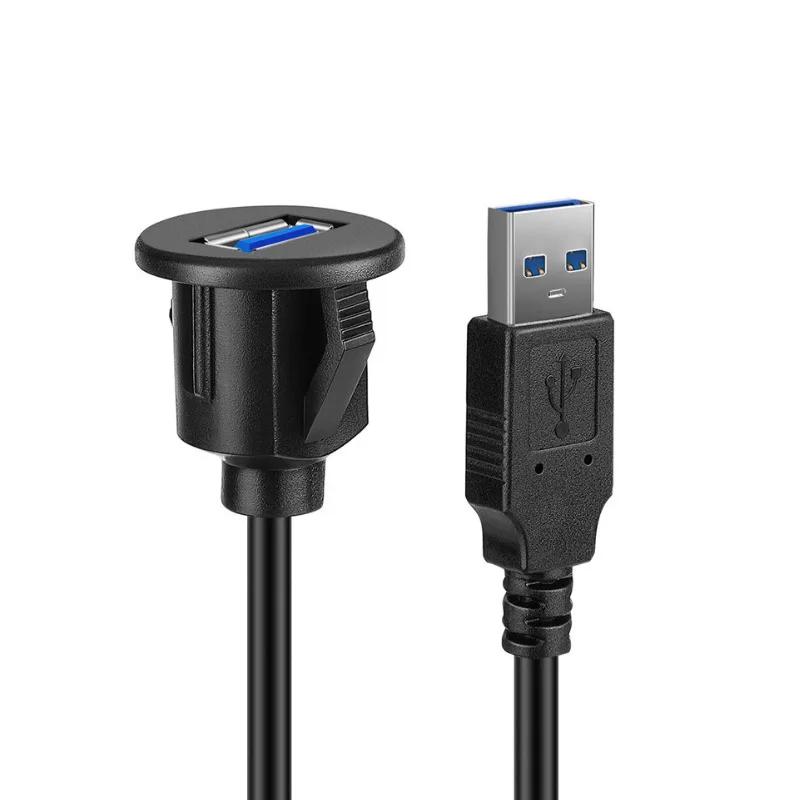 USB 3.0 Panel Flush Mount Extension Cable with Buckle for Car Truck Boat Motorcycle Dashboard 1M