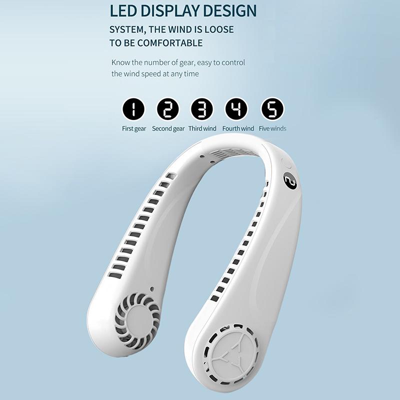 Portable Bladeless Hanging Neck Fans With Screen Display And 5 Speeds Levels, Usb Rechargeable