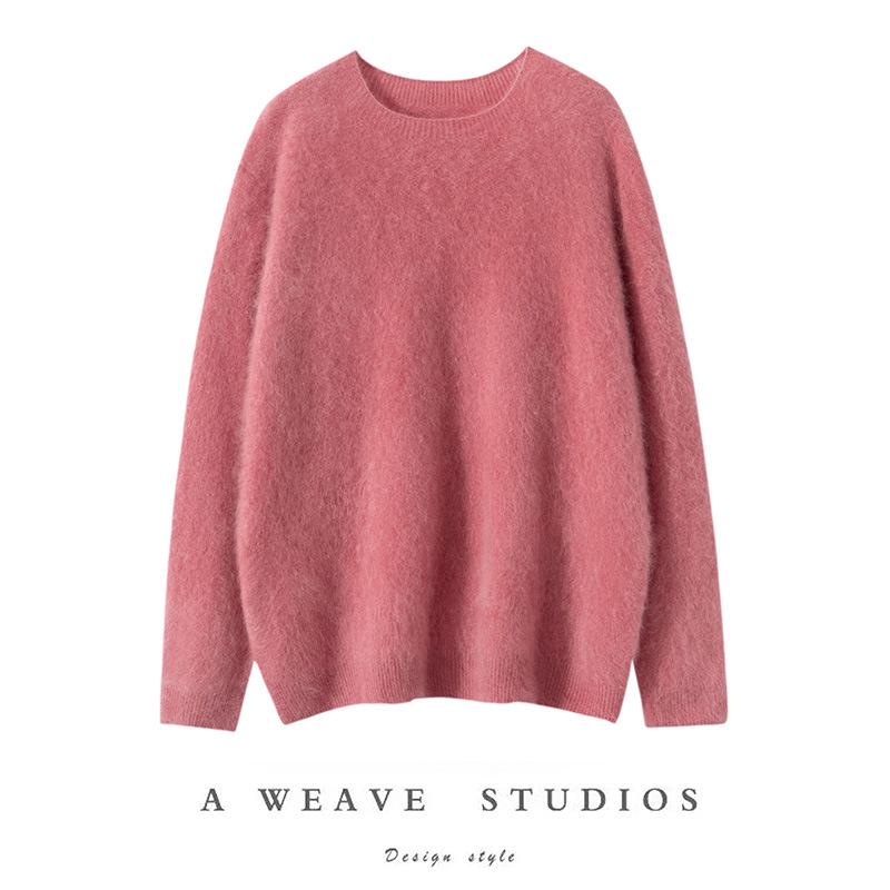 Women's Island Fine 100% Pure Cashmere Brushed Round Neck Loose Knit One-Piece Sweater for Babies