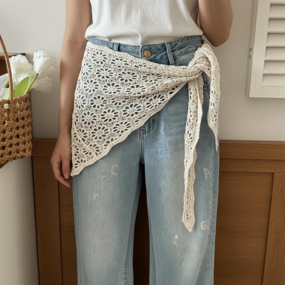 Ethnic Style Hollow Out Lace Shawl White Crochet Flower Scarves Elegant Fart Curtain Female