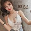 Tank Top Lace V-neck Crop Tops Women Summer Camis Backless Camisole Fashion Bandage Tube Female Sleeveless Cropped Vest