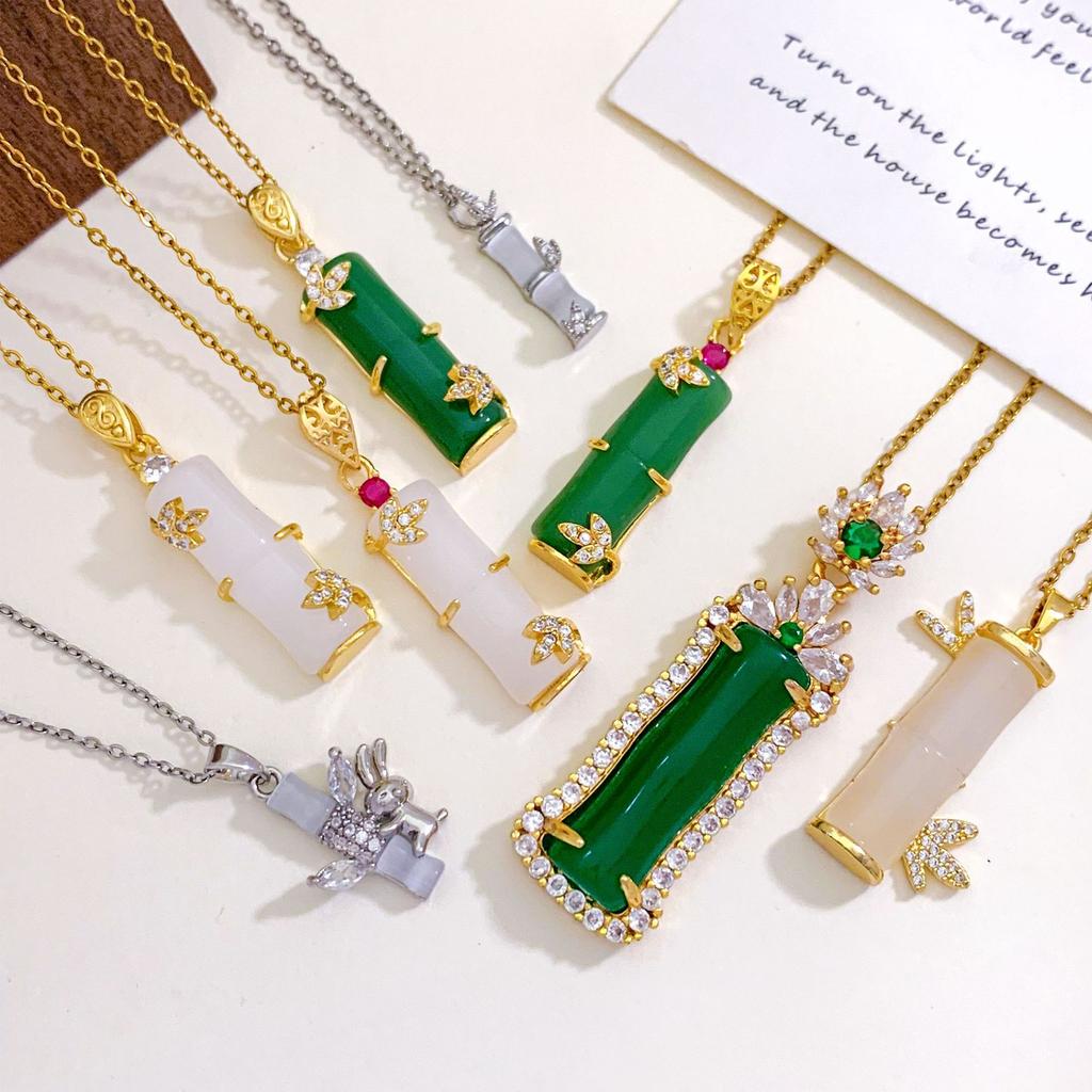 Necklace Hot-selling Green Bamboo Titanium Steel Necklace Accessories Women's Popular Fashion Temperament Versatile Korean Version Collarbone Chain