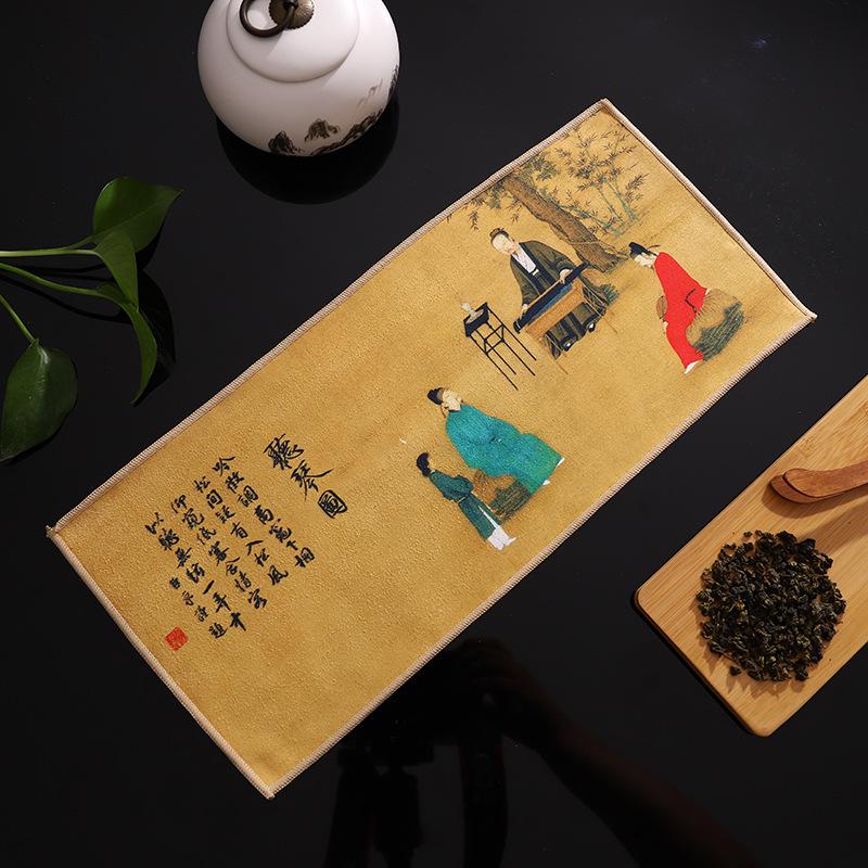 High-Grade Suede Flocking Kung Fu Tea Towel: Ancient Style, Thickened, Water-Absorbent, Multi-functional, Color-Painted Tea Cloth 30x16