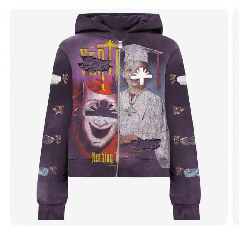 Oversized Hooded Sweatshirt With Vintage Print Y2K Goth Streetwear Unisex Loose Fit Fall Casual Top