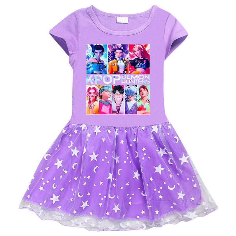 Girls Kpop Mira Zoey Rumi Hunters Printed Star Moon Mesh Dress