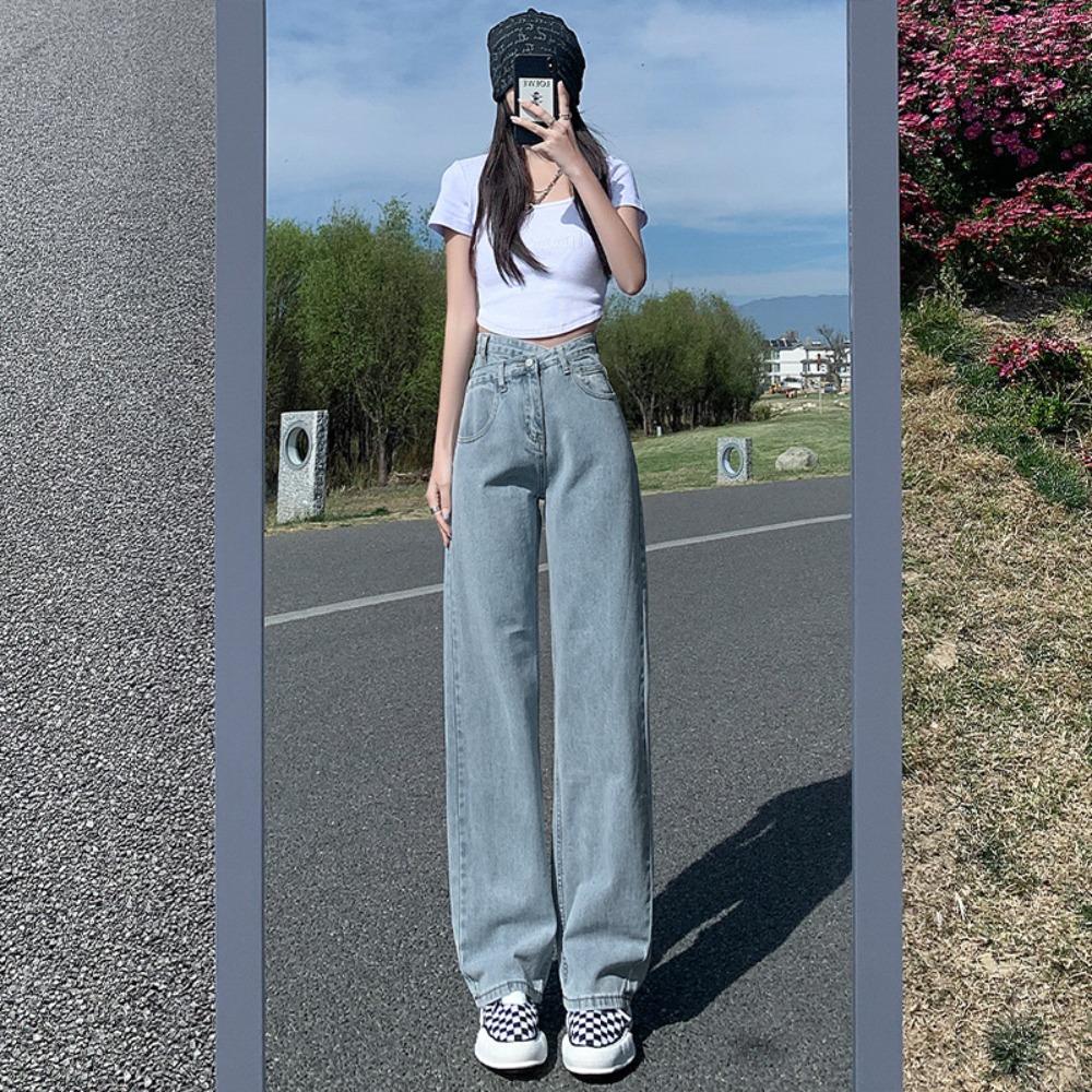

Джинсы женские с широкими штанинами и высокой посадкой, драпирующиеся, свободного кроя, новая тонкая нишевая модель 2025 года, брюки-швабры 2XL светло-синий