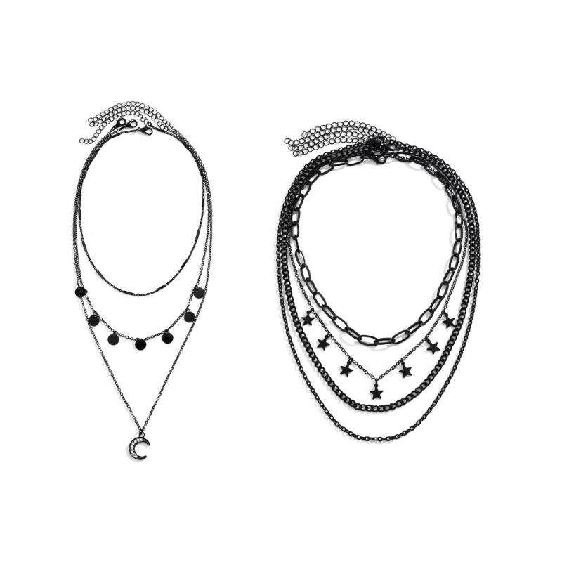 Gothic Black Star Crescent/Star Neckchain Choker Necklace for Women Girls with Tassels Designing and Adjustable Length