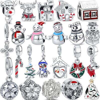 925 Silver Gingerbread Man Santa Tree Sock Pendant Snowman Bead Fit Original  Charm Bracelet Women Christmas Fine Jewelry