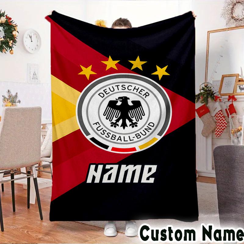 Custom Name German Football Badge Emblem Throws Blanket Flannel Blankets for Couch Bed Gifts for Men Women Picnic blanket Christmas fan gifts