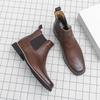 Men's Embroidered Leather Chelsea Cowboy Boots, Retro British Style, High-Top Slip-On, Short Winter Boots