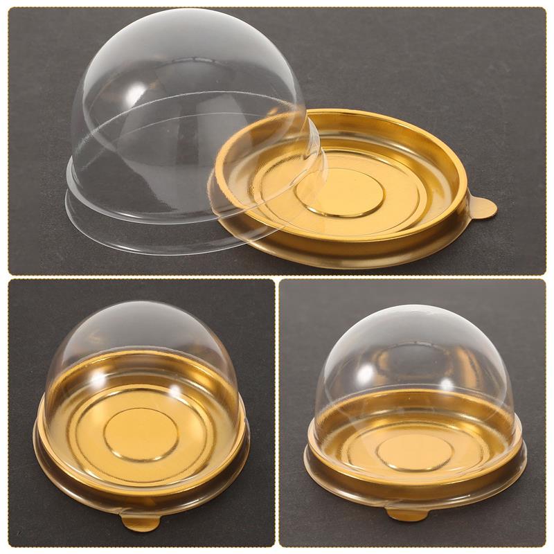 50 stücke Kunststoff Mooncake Dome Boxen Disposible Runde Eigelb Knackig Cupcake Boxen Dessert Mousse Trays Container