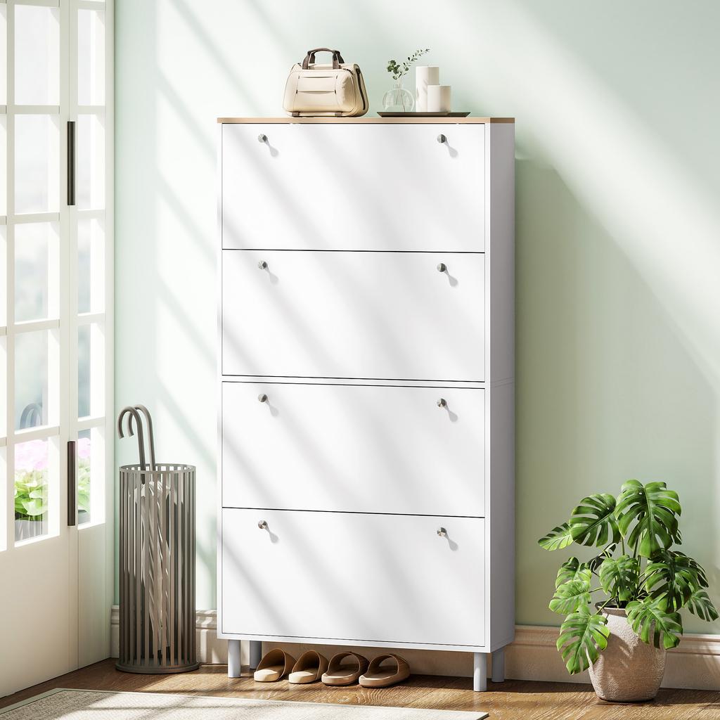 Shoe Cabinet 32 Pairs With 4 Flip Drawers Adjustable Shelves Modern 80 X 23.5 X 157 Cm White