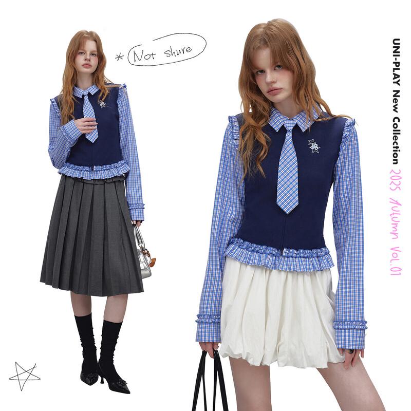 UNIFREE Korean Style Printed Long Sleeve Shirt with Tie S