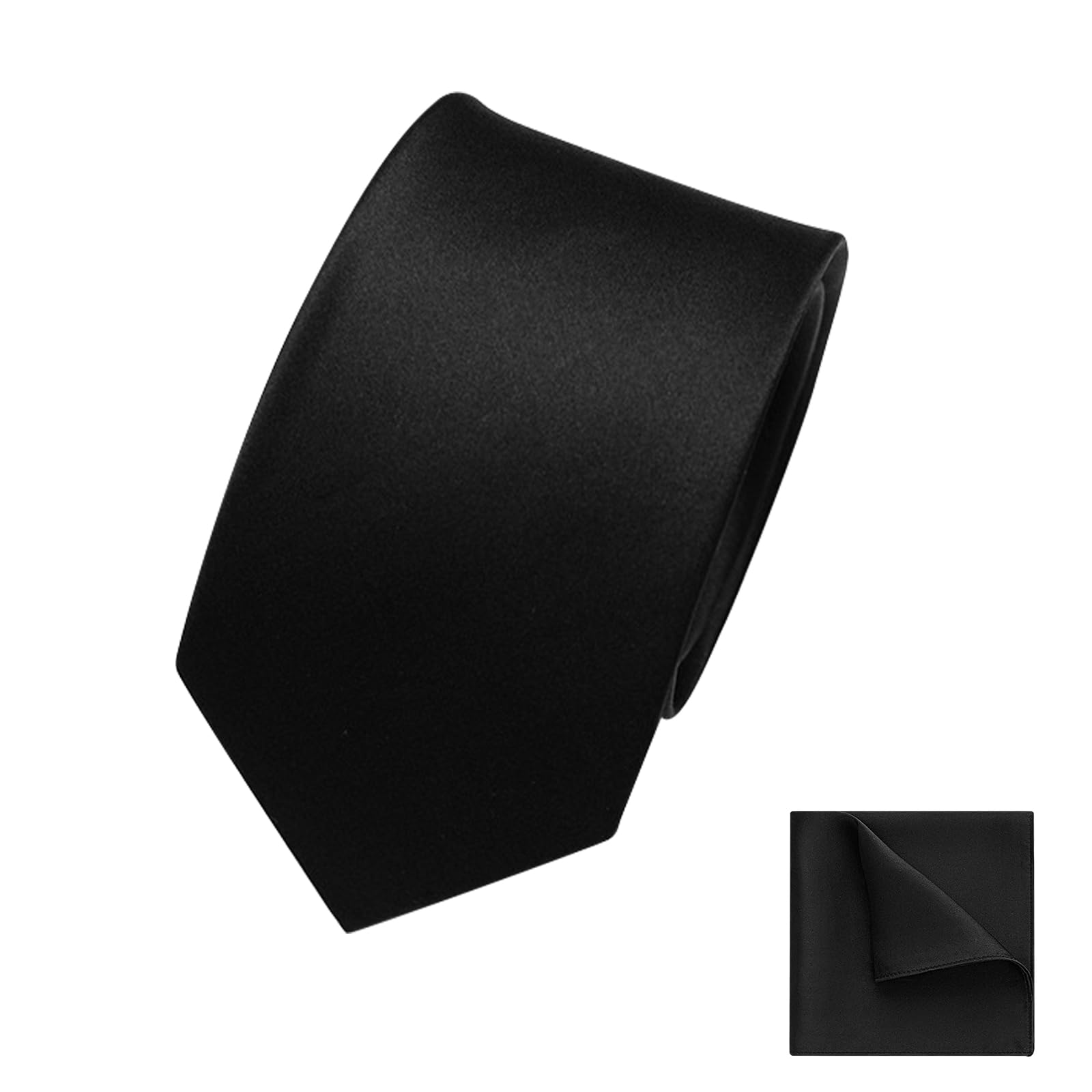 

[VIVIMODA] Formal Silk Black Tie for Funerals [Includes Handkerchief and Manners Book] High-Quality, 8.5cm Wide, 100% Silk, Subtle Sheen, Solid