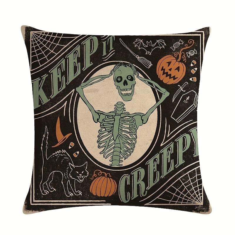 

Linen Blend Halloween Throw Pillowcases Vibrant Happy Halloween Design Autumn Decor Living Room Bedroom Couch Sofa Party Decor 45x45cm 18x18in