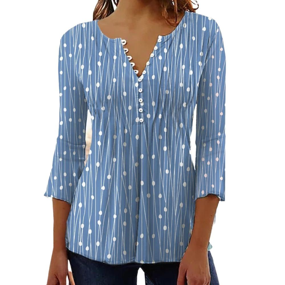 HNXC Women's Fashion Casual Summer Spring Polka Dot Print 3/4 Sleeve V-Neck Blouses & Shirts