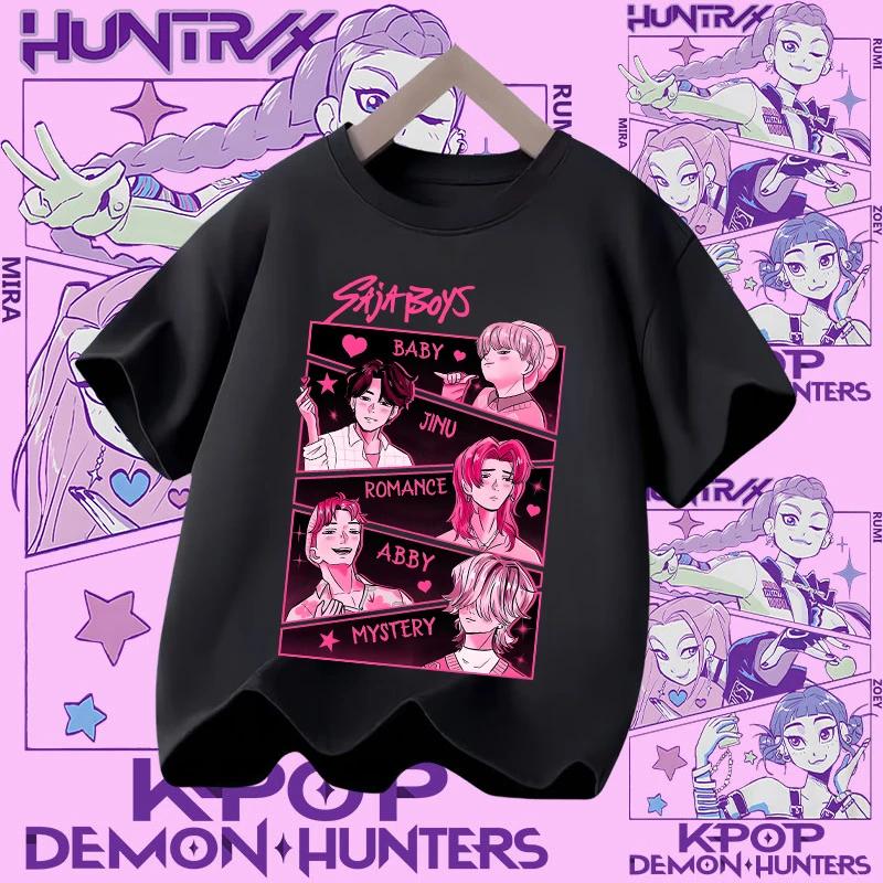 2026 new summer short-sleeved boys' casual shirt Polyester T-shirt for children aged 1-12, girls' sports shirt, K-pop Demon Hunter