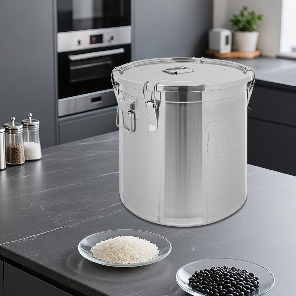 Stainless Steel Airtight Food Storage Canister, 48L Large Capacity Kitchen Container with Handles & Lid for Rice, Flour, Sugar