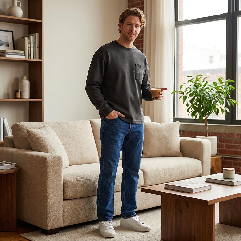 Kith Long Sleeve Quinn Tee Carbon Men Tops Black KHM034155-016