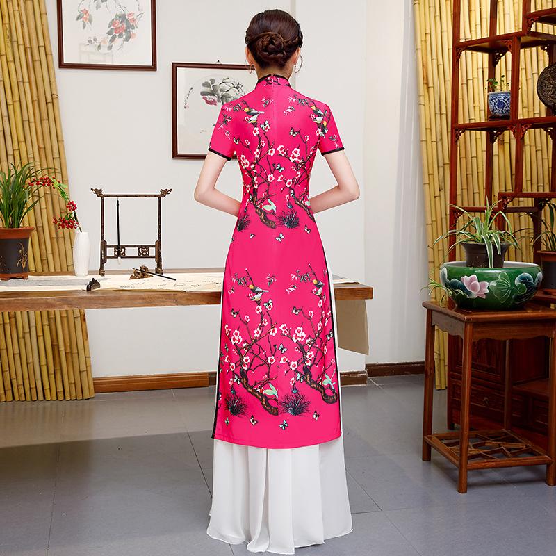 Vietnam Aodai cheongsam dress long women's large size Chinese style daily improvement short-sleeved performance clothing catwalk dress