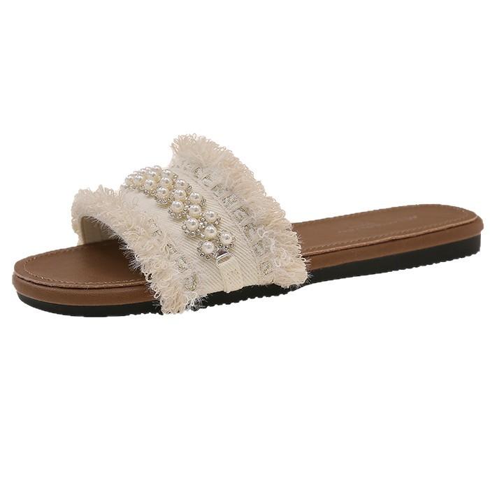 Xiaoxiangfeng Soft-soled Slippers Female 2025 Summer New Canvas with Skirt Fairy Wind Beach Sandals