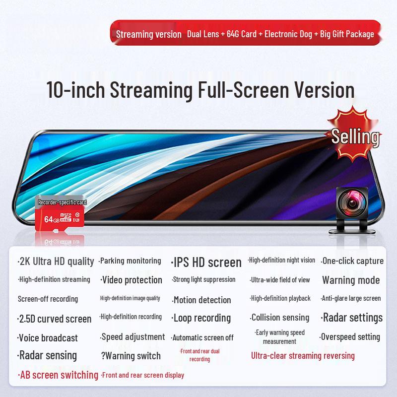 HD Night Vision Dash Cam: Dual Front and Rear Recording, Large Screen, with Parking Monitoring.