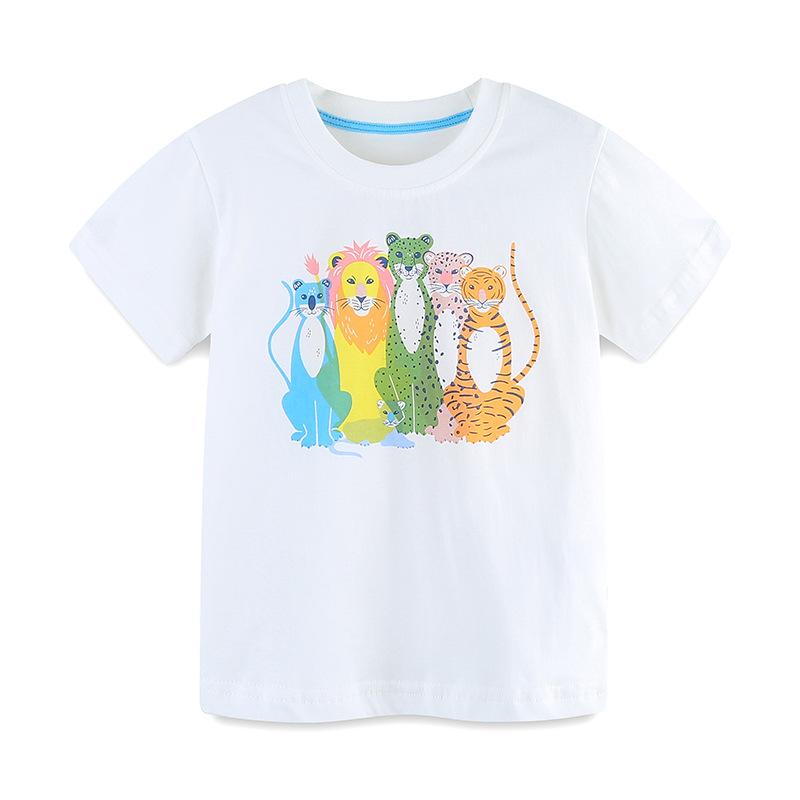 

Boys Short-Sleeved T-Shirt Children s Cartoon Animal Print Crew Neck Top Baby Knitted Cotton Sweatshirt 7Y(125cm）