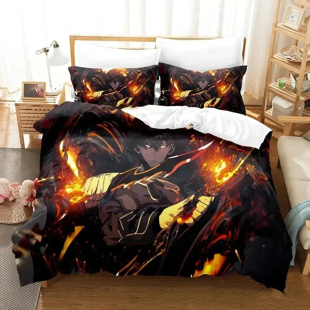 3D Print Fashion Anime SSolo Leveling Bedding Set Boys Girls Twin Queen King Size Duvet Cover Pillowcase Bed Boys Adult Bedroom