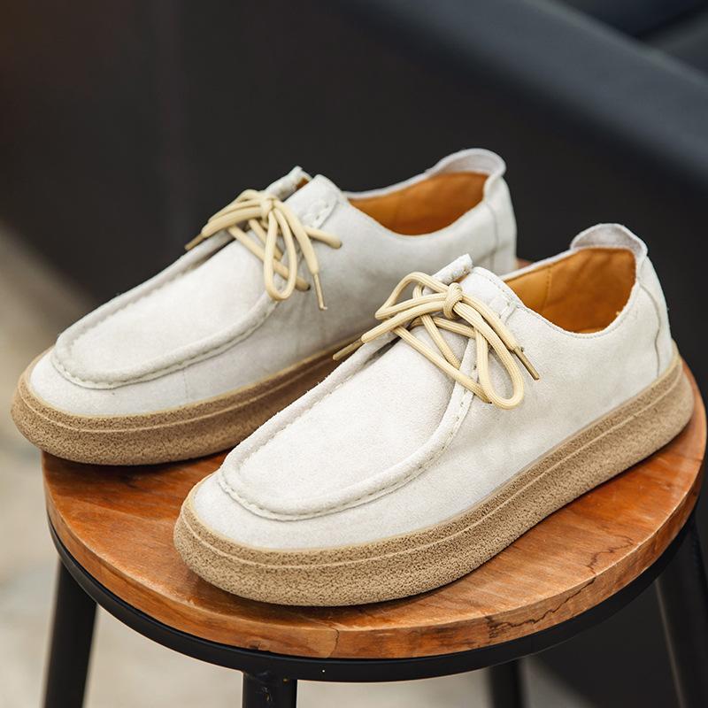 

2793 ретро мужская обувь из натуральной кожи британская однотонная простая и универсальная антивелюровая коровья кожа ручной работы повседневная обувь кожаная обувь 44 бежевый