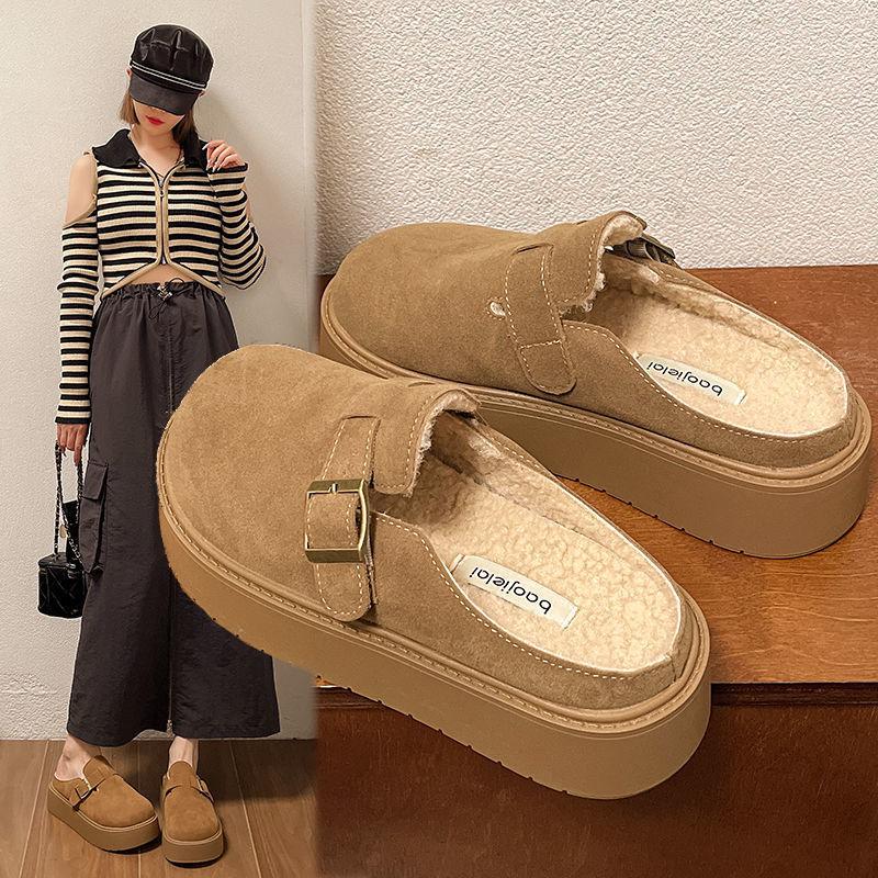 Thick Sole Vintage Mules For Women With Pu Material And Round Toe For Daily Comfort