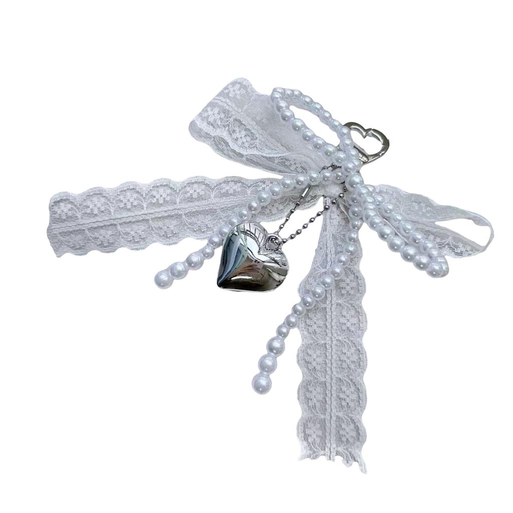 Chaveiro Elegante de Pérolas Imitadas com Contas em Forma de Laço, Ornamento de Bolsa, Nó Borboleta, Joias para Bolsas e Acessórios