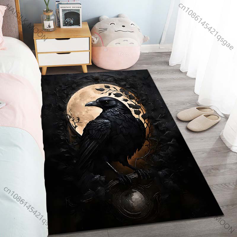 Raven with full moon background Carpet for Living Room Bedroom Bedside Floor Mat Cloakroom Child Play Mat Area Rug Large Size