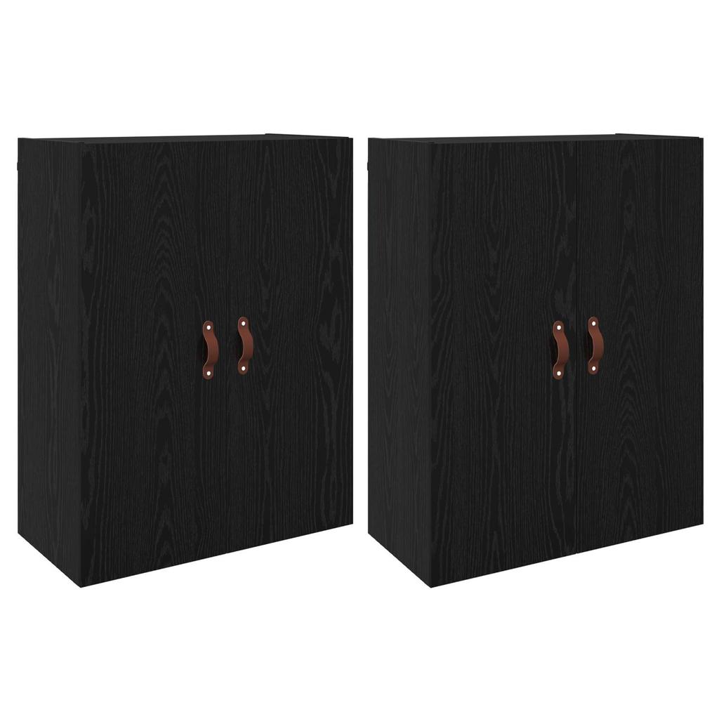 Wall Cabinet Set 2 Pcs Black Oak Effect 69.5 X 34 X 90 Cm