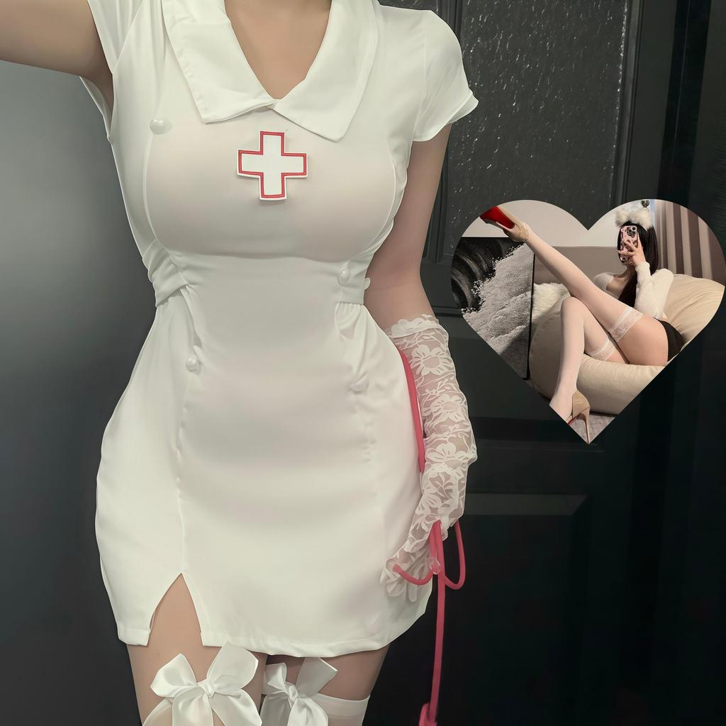 Bezauberndes Krankenschwester Kostüm Lingerie Set - Figurbetontes Kleid für Halloween Cosplay und Rollenspiel
