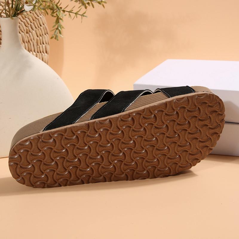 Sandálias Rasteirinhas de Tiras Cruzadas Tamanho Plus Feminino, Slides Casuais de Plataforma para o Verão