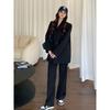 Women's Oversized Black Blazer Double Breasted Casual Loose Fit Suit Jacket
