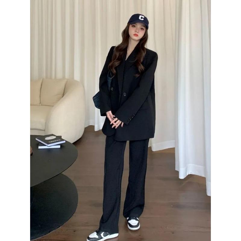 Women's Oversized Black Blazer Double Breasted Casual Loose Fit Suit Jacket