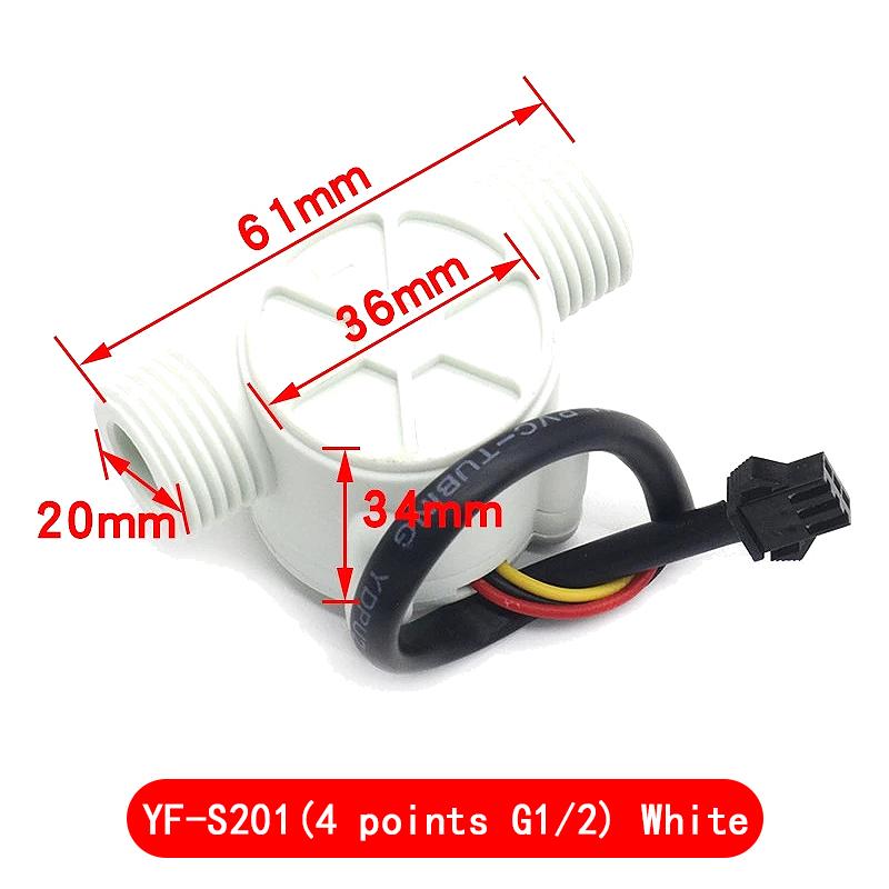 

Water flow sensor flowmeter Hall flow sensor 4/6 points G1/2/3/4 Water control 1-30L/min 2.0MPa YF-S201 FS300A