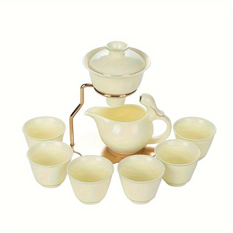 1 Set Ceramic Teapot Set Ceramic Tea Cups Lazy Kungfu Tea Pot Set Semi Automatic Drip Rotating Tea Set With Infuser Office Blooming Tea Pot Set For Ho