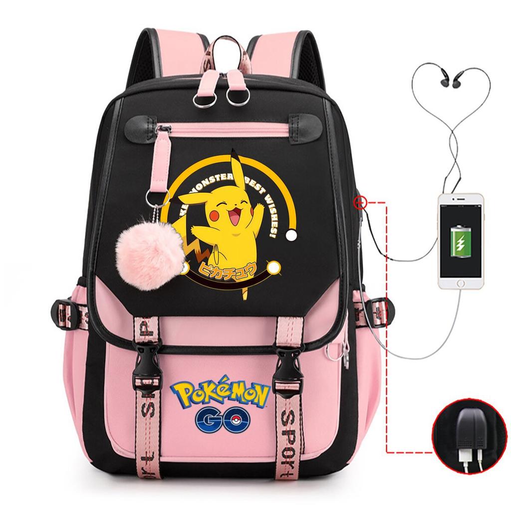 Contrasting Color Neutral Universal Schoolbag Cute Cartoon Print Primary And Secondary School Students Spine Protection Double Shoulder Usb Backpack