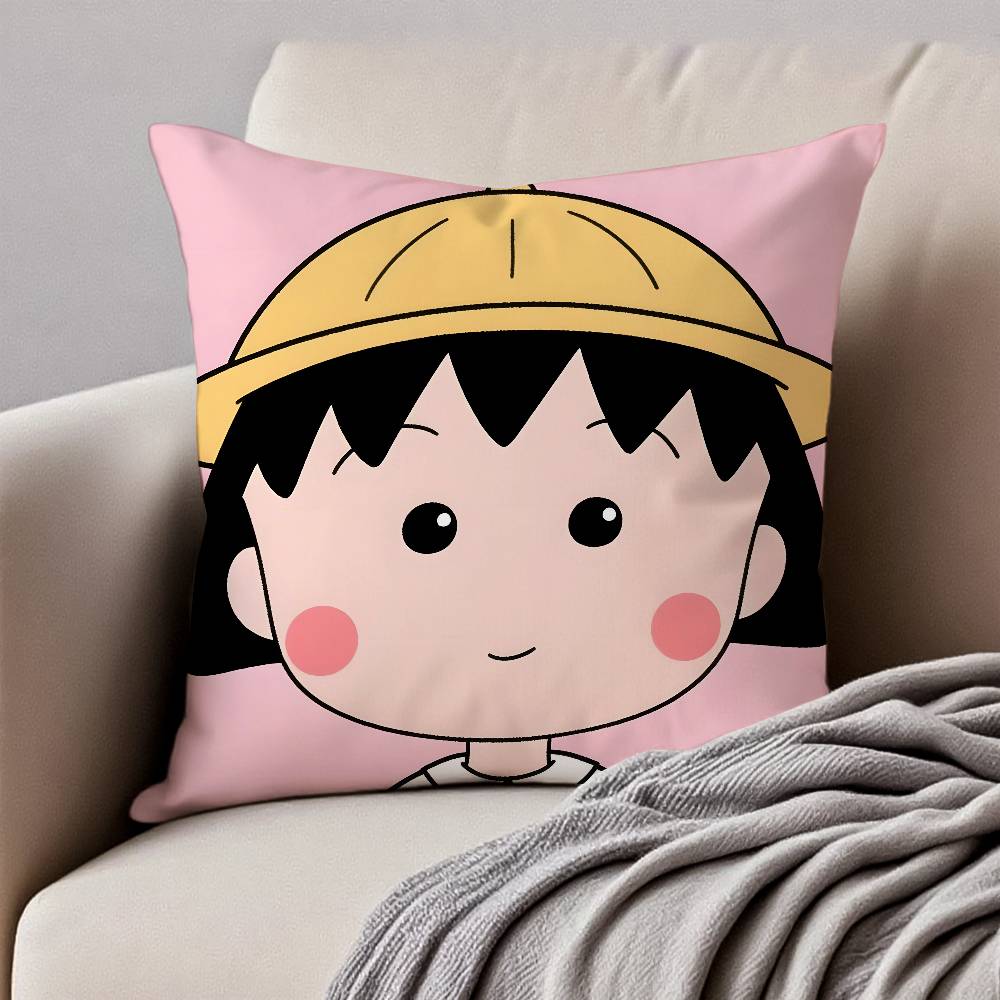 

C-Chibi M-Maruko chan Pillow Case Anti-dustmite Pillowcase Invisible Zipper Silky Short Plush Sofa Cushion Cover 12x12Inch