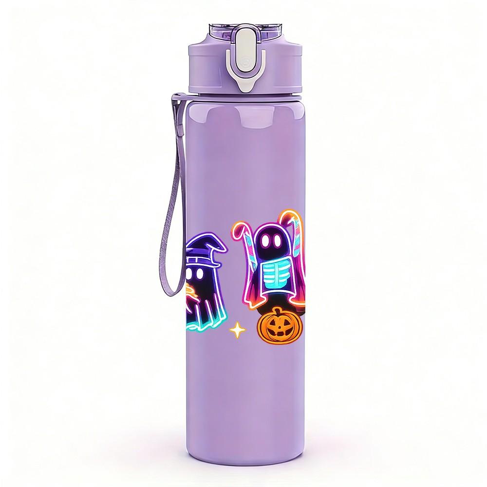 1PC Colorful Halloween Ghost Cartoon Print 750ml Color Plastic Sports Water Bottle Leakproof Flip Straw Lid Suitable for Sports Office Home Use
