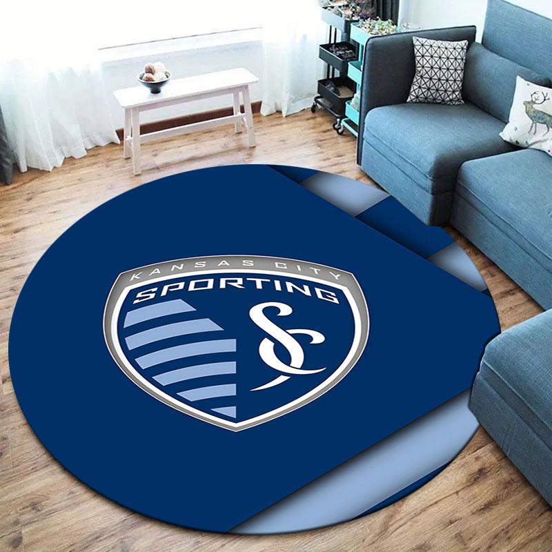 Sporting Kansas City Round Area Rug,Carpet Rug for Living Room Bedroom Sofa Playroom Decor,Non-slip Floor Mat