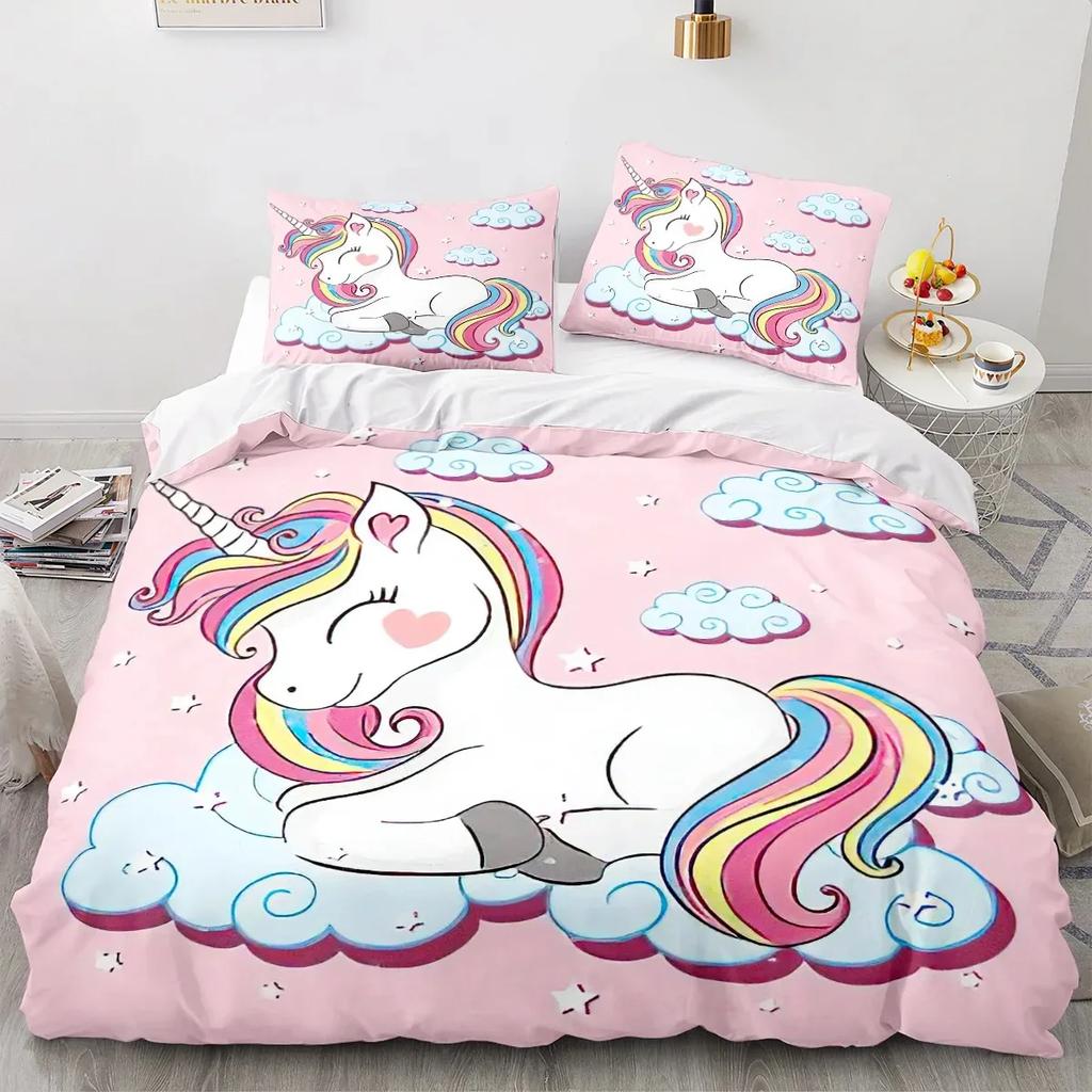 Enhörning Påslakan Set Enkel Dubbel Twin Storlek Heminredning För Flickor Barn Vuxna Sött Enhörnings Sängkläder Kawaii Sängkläder Set