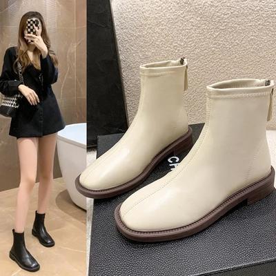 Mode Dames Casual Enkellaarsjes Winter Flats Bont Chelsea Sneeuwlaarzen Winter Nieuw Ontwerp Wit Rits Korte Pluche Katoen Warme Laarzen 2024