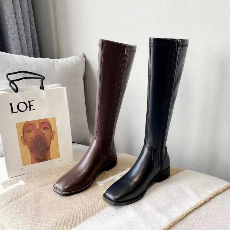 Fashion Winter Women's Long Leather Boots Fashion Solid Color Simple Autumn New Woman Brown Knee High Boots Fashion Leisure Gothic Botas