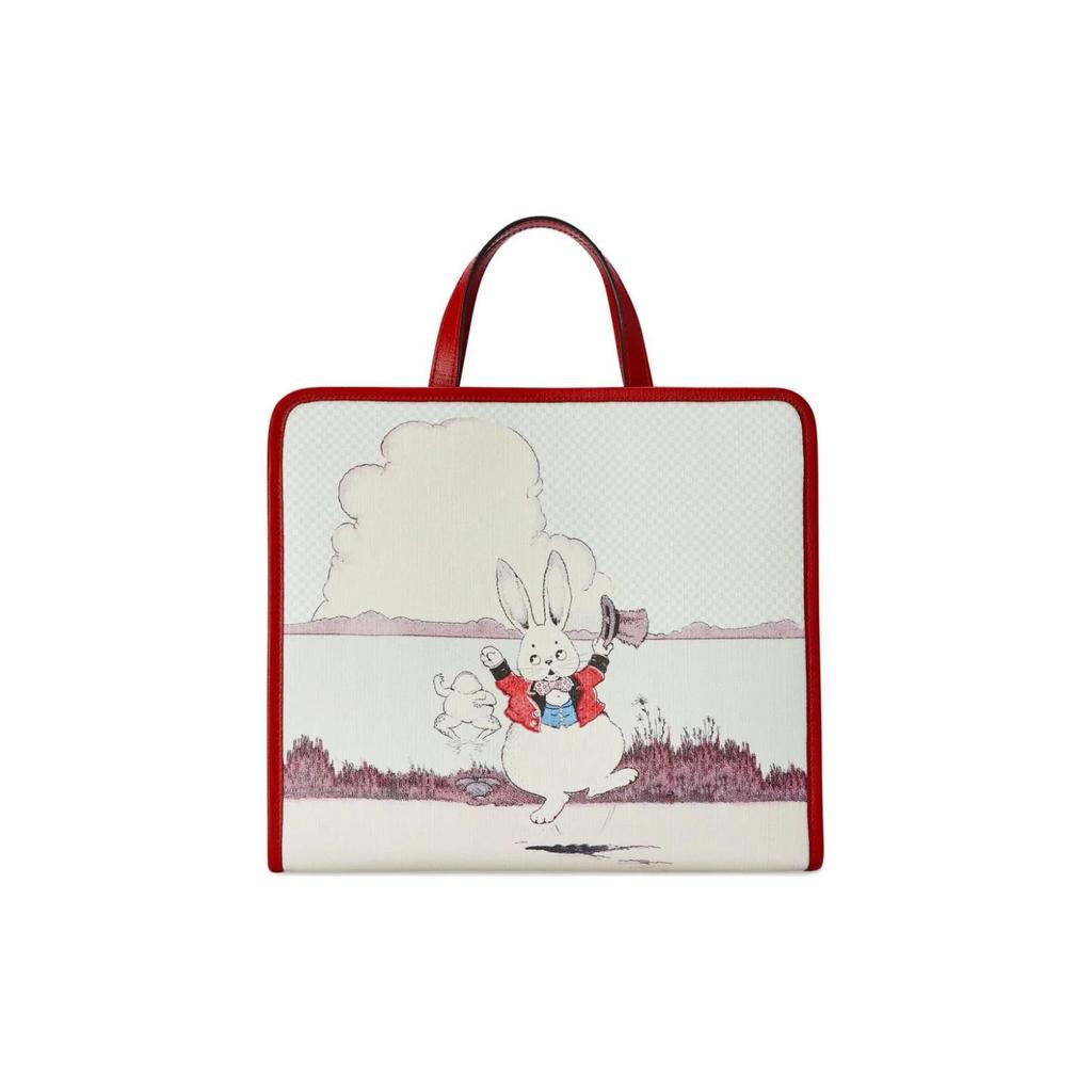 Gucci  Rabbit GG Canvas Kids Tote Bag White Red Daily Shopping 605614-FACM9-8493